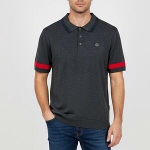 AG Green Label Men's Charcoal Grey Knit Polo Shirt Short Sleeve Size M